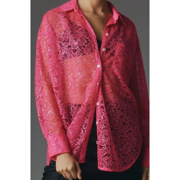 Anthropologie Pink Metallic Lace Button Down Shirt 1X NWT - Picture 15 of 15